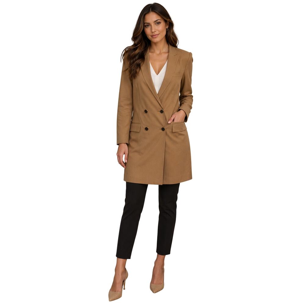 Kasper 12 camel Tan Double Breasted Longline Blazer Career business jacket EUC